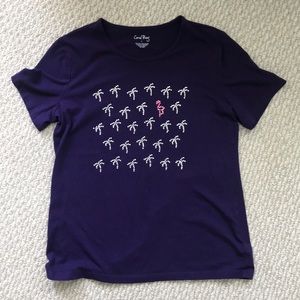 Coral Bay Purple Shirt flamingo/palm tree crystals